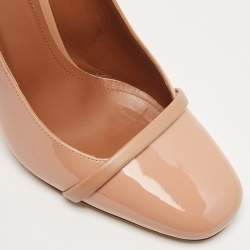 Pre Owned Malone Souliers Beige Patent Lorena MS Block Heel Pumps Size 37