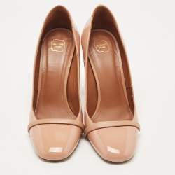 Pre Owned Malone Souliers Beige Patent Lorena MS Block Heel Pumps Size 37