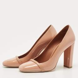 Pre Owned Malone Souliers Beige Patent Lorena MS Block Heel Pumps Size 37