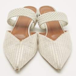 Pre Owned Malone Souliers Two Tone Woven Canvas Maisie Flat Mules Size 37.5