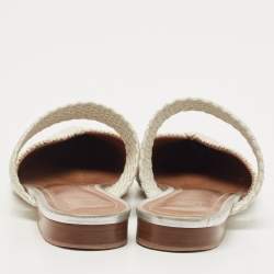 Pre Owned Malone Souliers Two Tone Woven Canvas Maisie Flat Mules Size 37.5