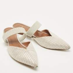 Pre Owned Malone Souliers Two Tone Woven Canvas Maisie Flat Mules Size 37.5