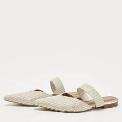 Pre Owned Malone Souliers Two Tone Woven Canvas Maisie Flat Mules Size 37.5
