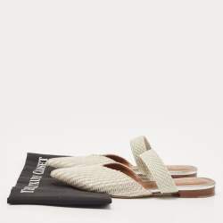 Pre Owned Malone Souliers Two Tone Woven Canvas Maisie Flat Mules Size 37.5