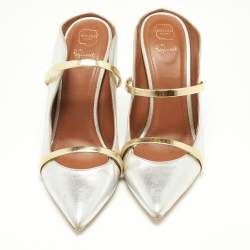 Pre Owned Malone Souliers Silver/Gold Foil Leather Maureen Pointed Toe Pumps Size 40.5