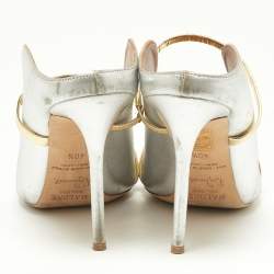 Pre Owned Malone Souliers Silver/Gold Foil Leather Maureen Pointed Toe Pumps Size 40.5