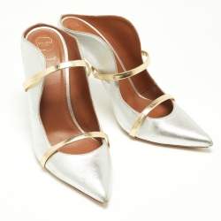 Pre Owned Malone Souliers Silver/Gold Foil Leather Maureen Pointed Toe Pumps Size 40.5