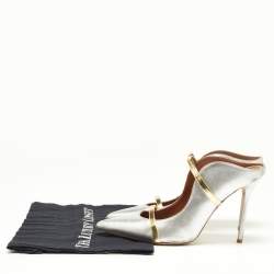 Pre Owned Malone Souliers Silver/Gold Foil Leather Maureen Pointed Toe Pumps Size 40.5