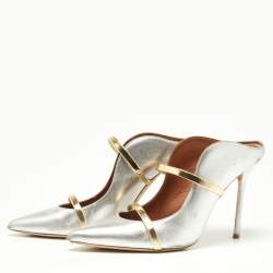 Pre Owned Malone Souliers Silver/Gold Foil Leather Maureen Pointed Toe Pumps Size 40.5