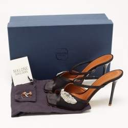 Pre Owned Malone Souliers Black Satin Fion Crystal Embellished Slide Sandals Size 37.5