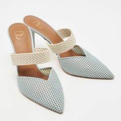 Pre Owned Malone Souliers Blue Leather and Canvas Maisie Sandals Size 39