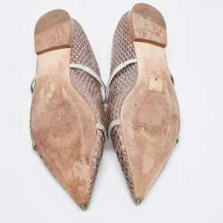 Pre Owned Malone Souliers Silver/Brown Python Leather Maureen Pointed Toe Flat Mules Size 42
