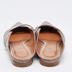 Pre Owned Malone Souliers Silver/Brown Python Leather Maureen Pointed Toe Flat Mules Size 42