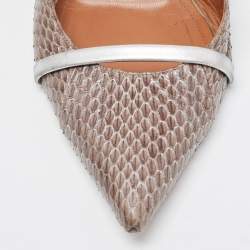 Pre Owned Malone Souliers Silver/Brown Python Leather Maureen Pointed Toe Flat Mules Size 42