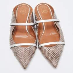 Pre Owned Malone Souliers Silver/Brown Python Leather Maureen Pointed Toe Flat Mules Size 42