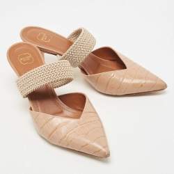 Pre Owned Malone Souliers Beige Croc Embossed Leather Maisie Mules Size 38