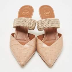 Pre Owned Malone Souliers Beige Croc Embossed Leather Maisie Mules Size 38