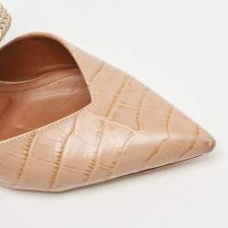 Pre Owned Malone Souliers Beige Croc Embossed Leather Maisie Mules Size 38