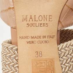 Pre Owned Malone Souliers Beige Croc Embossed Leather Maisie Mules Size 38