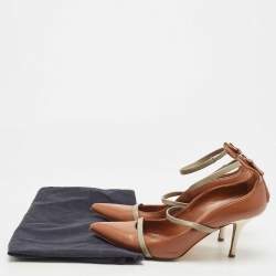 Pre Owned Malone Souliers Brown/Grey Leather Robyn Ankle Strap Pumps Size 40