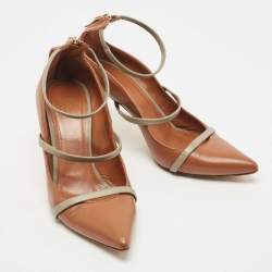 Pre Owned Malone Souliers Brown/Grey Leather Robyn Ankle Strap Pumps Size 40