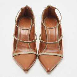 Pre Owned Malone Souliers Brown/Grey Leather Robyn Ankle Strap Pumps Size 40