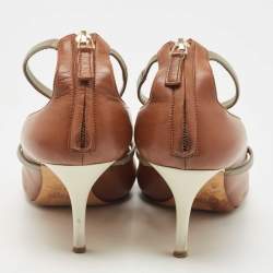 Pre Owned Malone Souliers Brown/Grey Leather Robyn Ankle Strap Pumps Size 40