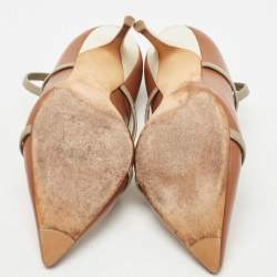 Pre Owned Malone Souliers Brown/Grey Leather Robyn Ankle Strap Pumps Size 40