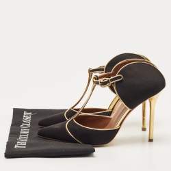 Pre Owned Malone Souliers Black/Gold Satin and Leather Imogen Sandals Size 38