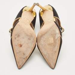 Pre Owned Malone Souliers Black/Gold Satin and Leather Imogen Sandals Size 38
