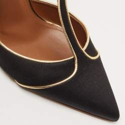 Pre Owned Malone Souliers Black/Gold Satin and Leather Imogen Sandals Size 38