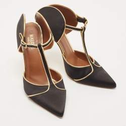 Pre Owned Malone Souliers Black/Gold Satin and Leather Imogen Sandals Size 38