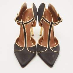 Pre Owned Malone Souliers Black/Gold Satin and Leather Imogen Sandals Size 38