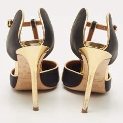 Pre Owned Malone Souliers Black/Gold Satin and Leather Imogen Sandals Size 38