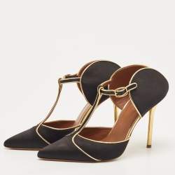 Pre Owned Malone Souliers Black/Gold Satin and Leather Imogen Sandals Size 38