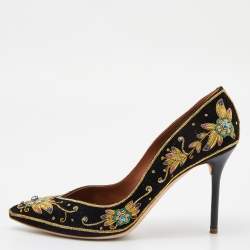 Malone Souliers Black Velvet Crystal Embroidered Pointed Toe Pumps Size 41