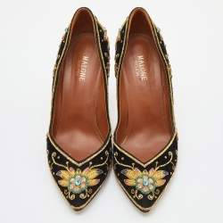Malone Souliers Black Velvet Crystal Embroidered Pointed Toe Pumps Size 41