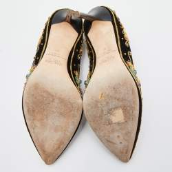 Malone Souliers Black Velvet Crystal Embroidered Pointed Toe Pumps Size 41