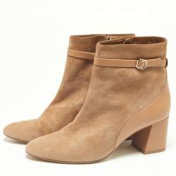 Pre Owned Malone Souliers Beige Suede and Leather Ankle Boots Size 39