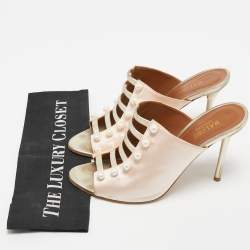 Pre Owned Malone Souliers Pink/Gold Leather And Satin Zada Mules Size 40