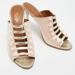 Pre Owned Malone Souliers Pink/Gold Leather And Satin Zada Mules Size 40