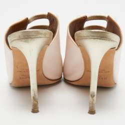 Pre Owned Malone Souliers Pink/Gold Leather And Satin Zada Mules Size 40
