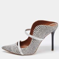 Pre Owned Malone Souliers White/Black Lizard Embossed Leather Maureen Pumps Size 38
