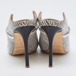 Pre Owned Malone Souliers White/Black Lizard Embossed Leather Maureen Pumps Size 38