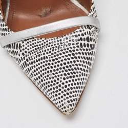 Pre Owned Malone Souliers White/Black Lizard Embossed Leather Maureen Pumps Size 38