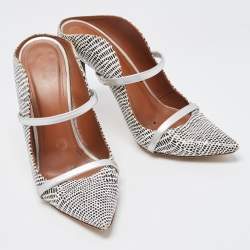 Pre Owned Malone Souliers White/Black Lizard Embossed Leather Maureen Pumps Size 38