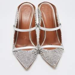 Pre Owned Malone Souliers White/Black Lizard Embossed Leather Maureen Pumps Size 38