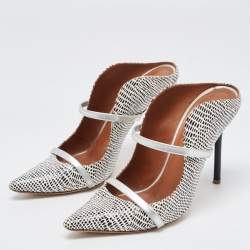 Pre Owned Malone Souliers White/Black Lizard Embossed Leather Maureen Pumps Size 38