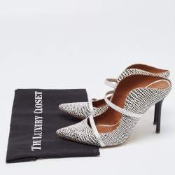 Pre Owned Malone Souliers White/Black Lizard Embossed Leather Maureen Pumps Size 38
