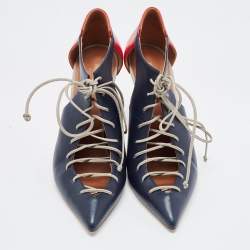 Pre Owned Malone Souliers Navy Blue/Red Leather Montana Lace Up Pumps Size 38